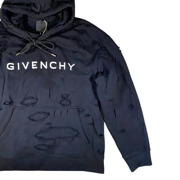 Givenchy Distressed-effect Shirt Lined Drawstring Hoodie - L - Picture 2 of 7
